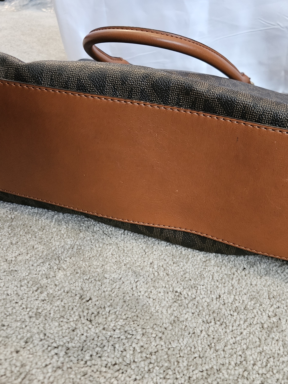 Michael Kors Brown Logo Satchel with Tan Leather Trim - Picture 3 of 4